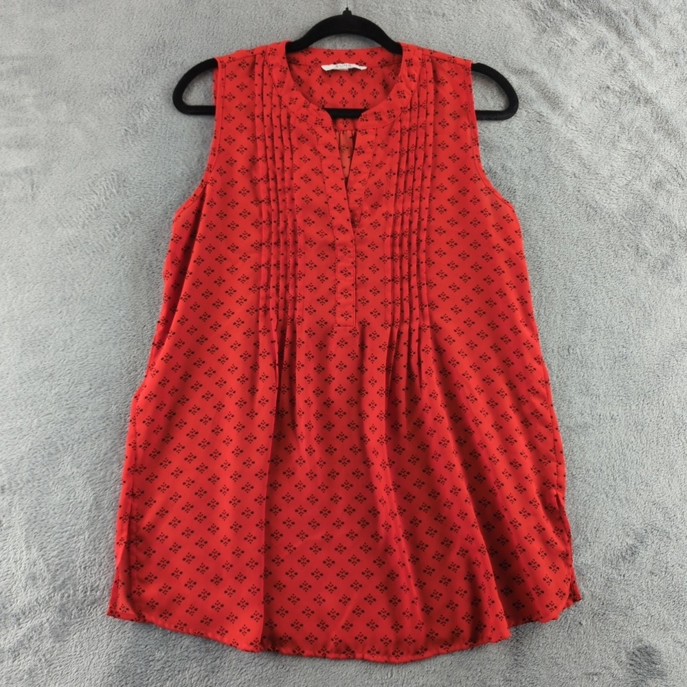Alfred Sung Dress Womens Medium Red Sleeveless Pleated Tunic Blouse Top Pattern